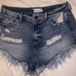 High-Wasted Distressed Denim Shorts